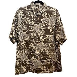 Caribbean Silk‎ Blend Brown Tan Button Down Shirt Size Medium
